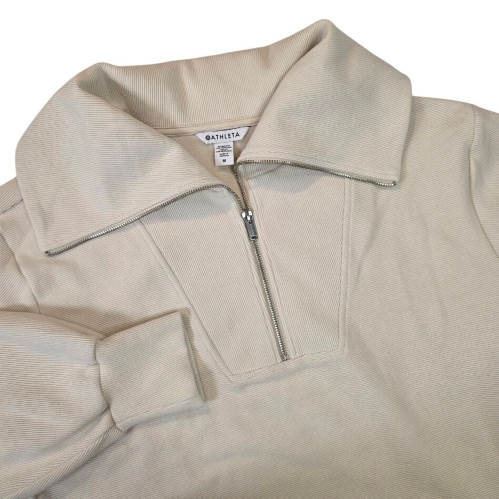 Athleta Women's M Ottoman Rib 1/4 Zip Pullover‎ Sweatshirt Cream 769545